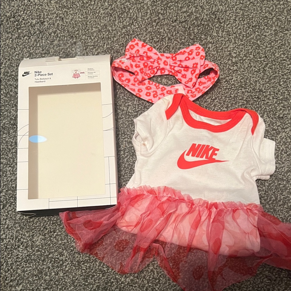 Nike White and Pink floral Baby Tutu Onesie with Headband